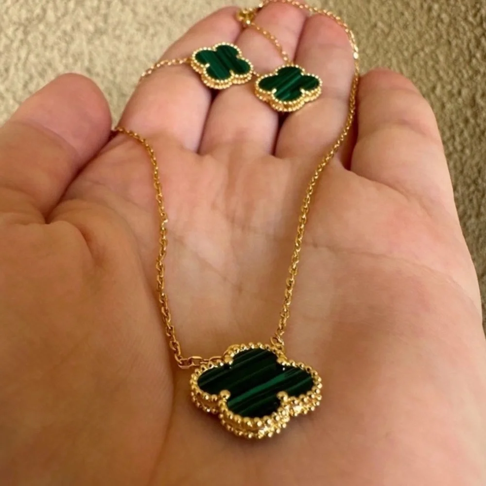 Green Clover Jewelry Set 18k Gold Plated